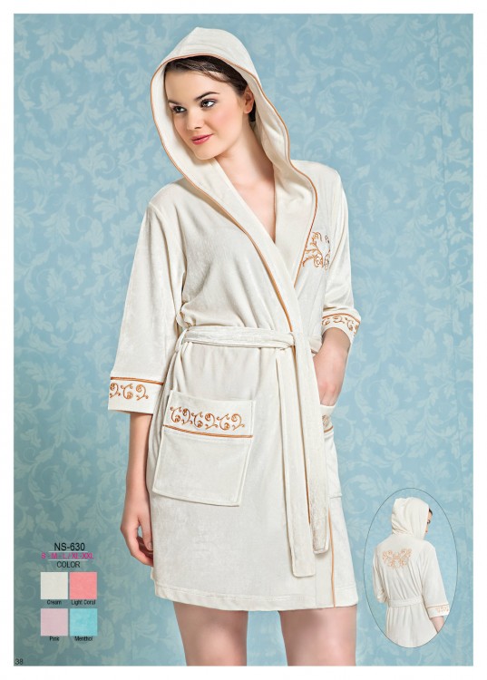 Женский велюровый халат на запах с капюшоном (Nusa R630) - купить по цене 3990 руб. в интернет магазине в Москве