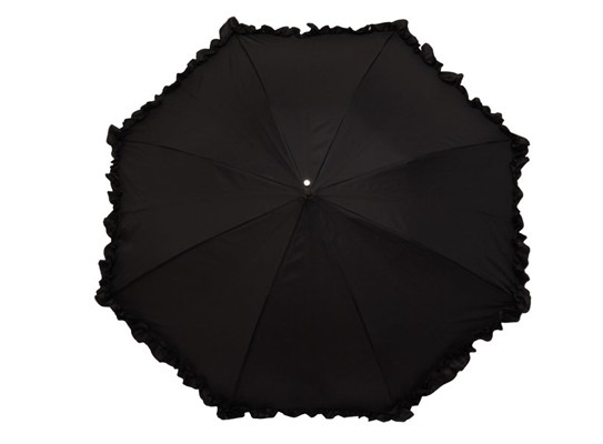 Черный Зонт трость с рюшами. Полуавтомат. (ISOTONER  09319)