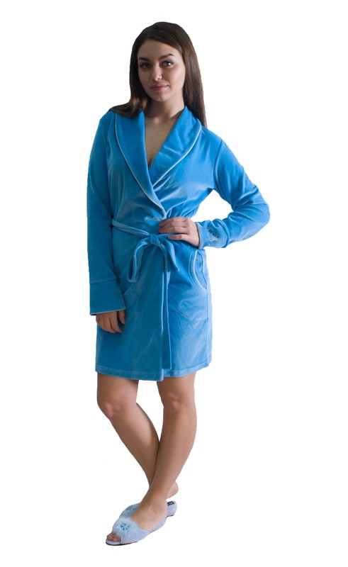 Молодежный велюровый халат голубой (9050)