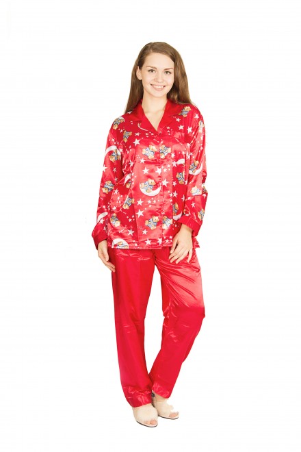 Пижама женская шелковая полномерная красная (Global)